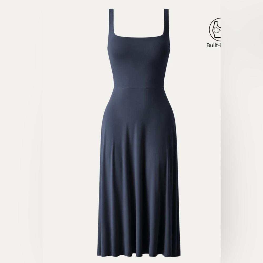 NWT OGL Square Neck Flowy New Airy Brami Midi Dress size L Midnight Navy - Picture 2 of 4